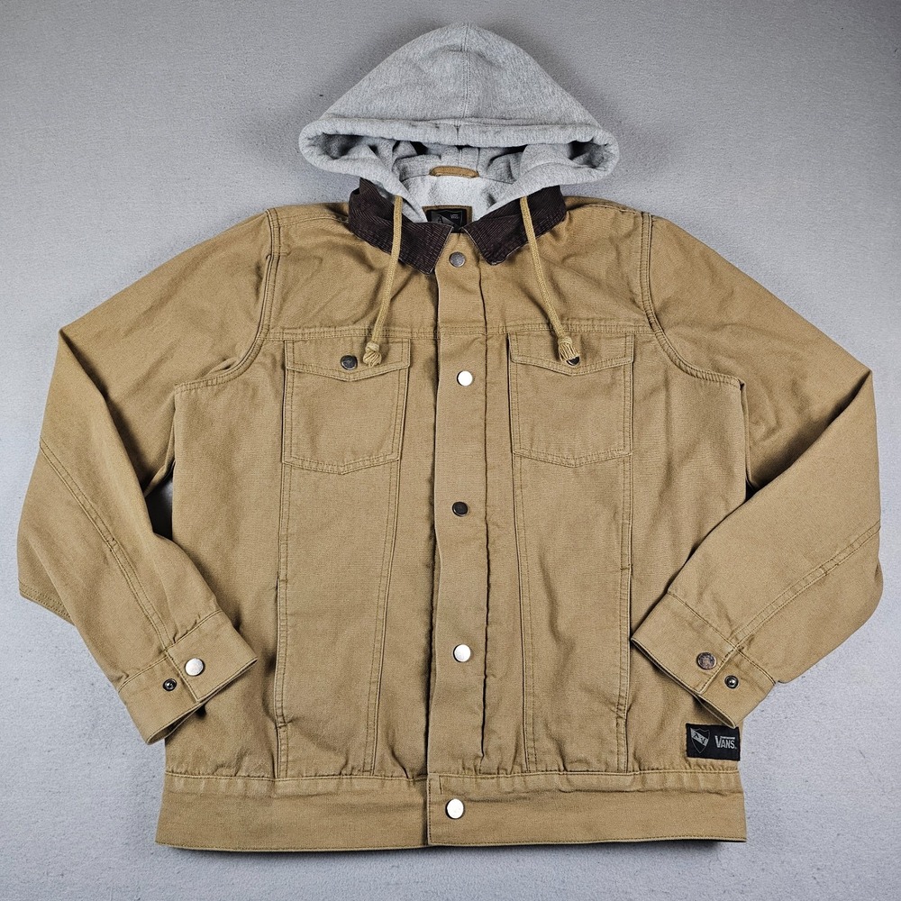 Vans AV Edict Jacket Mens Medium Brown Full Zip Snap Hooded Canvas Pockets